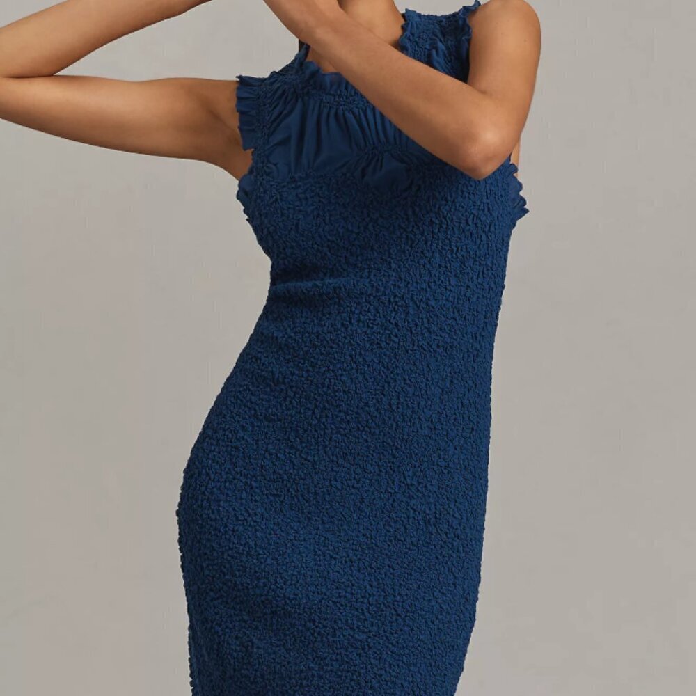 Ruffle-trim textured Mini dress by Anhtorpologie
